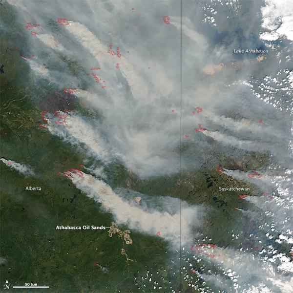 Satellite view of wildfires