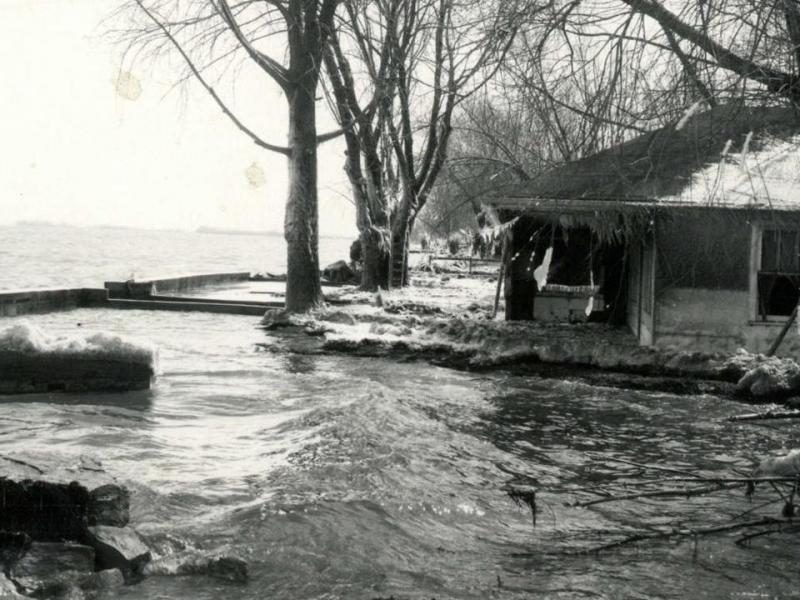 A storm surge sweeps into Green Bay, Wisconsin