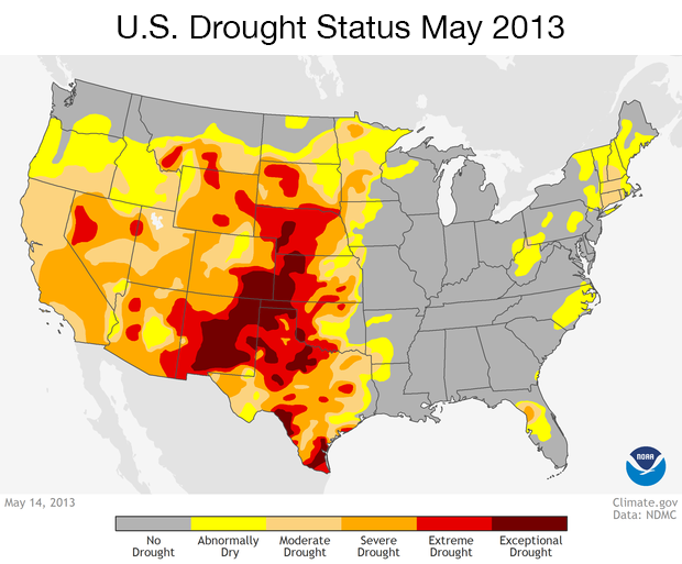 Map Showing U.S. Drought Status May 2013