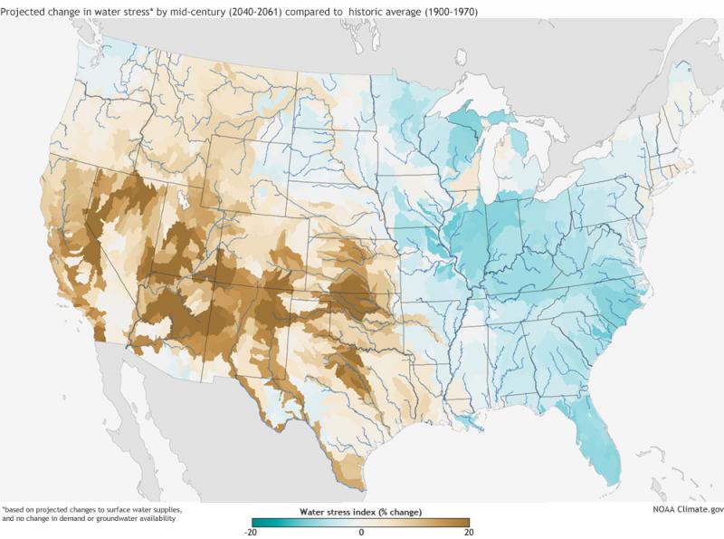 Map Showing Water Stress in the United States