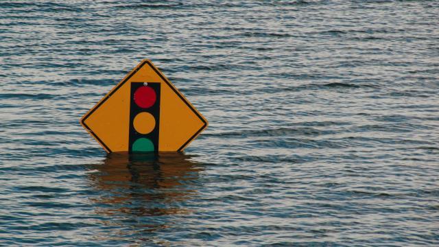Traffic light sign underwater