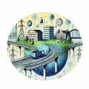circular cartoon with roads and buildings