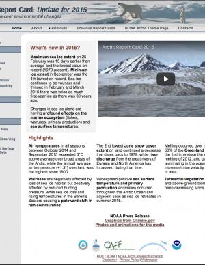 Screen capture from the Arctic Report Card website