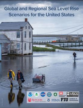Report cover: flooded street with three people wading through water